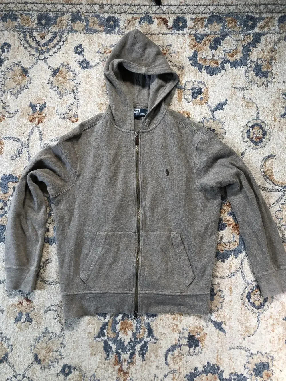 Polo Ralph Lauren Hoodie Sweatshirt Mens Large Gray Full Zip Fleece Pony Logo